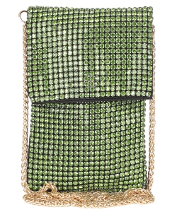 Bling Rhinestone Handbag Clutch Crossbody Wallet 6689 GREEN